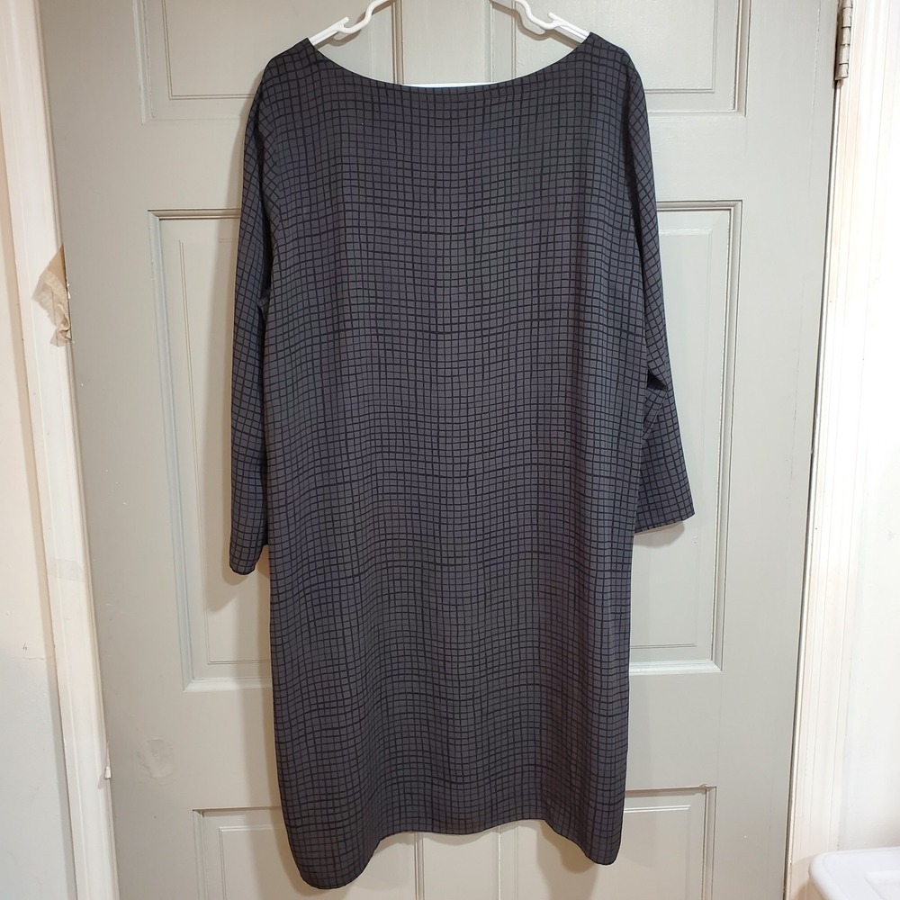 Eileen Fisher Women Tunic 100% Silk Grid Print Long Sleeve Shift XL Lightweight
